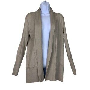 Ann Taylor Loft Women's M Cardigan Cashmere Cotton Blend Tan Open Front Soft LS